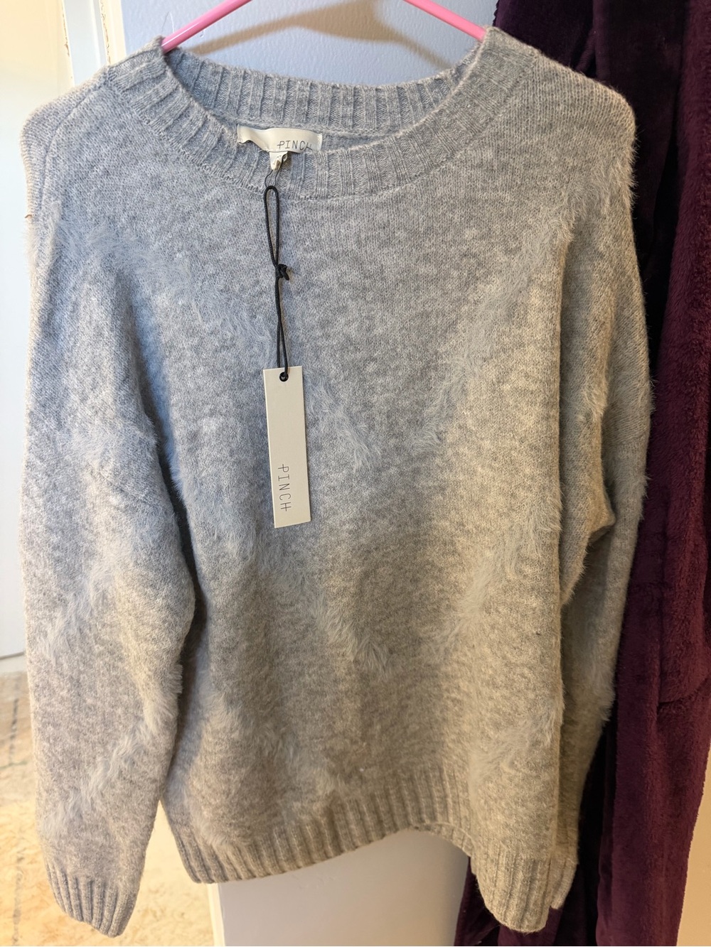 Pinch Cozy Fuzzy Crewneck Sweater in Light Gray